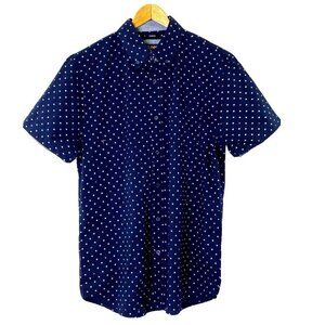 LEE Stretch Woven Shirt Mens size Medium Button Front Short Sleeve Navy Blue